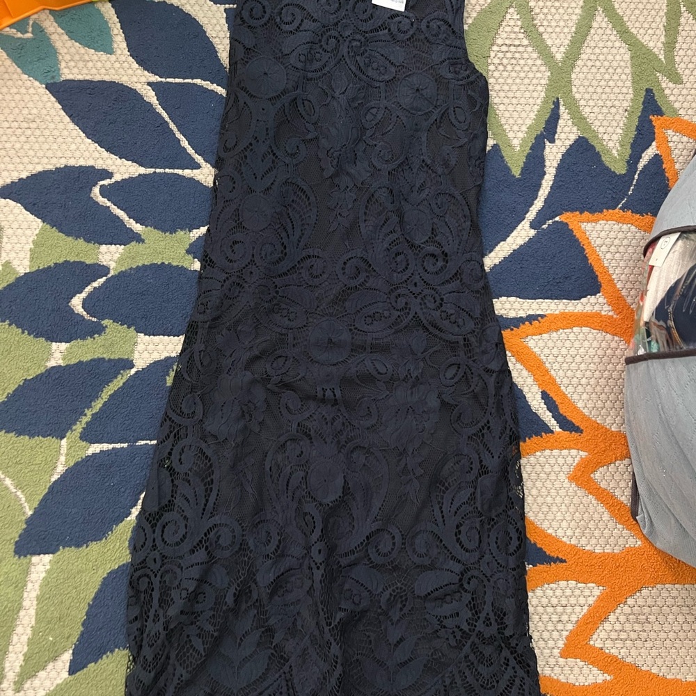 Sharagano Navy Lace Midi Dress